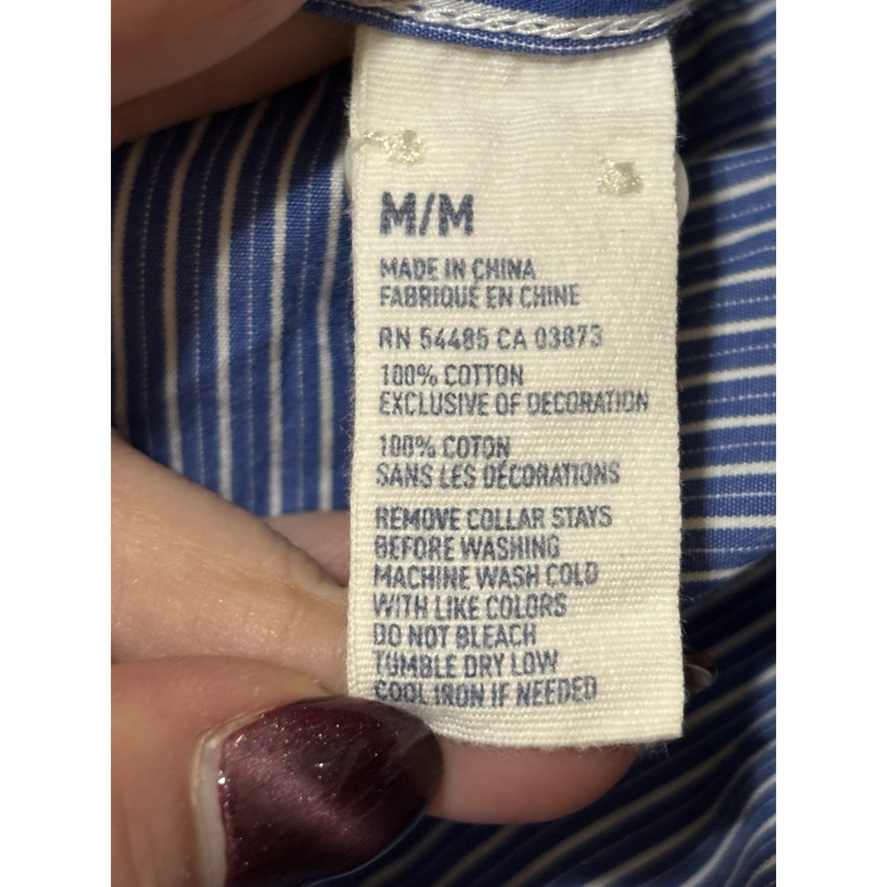 American Eagle Mens Medium Athletic Fit Blue White Stripe Button Up Oxford Shirt - Picture 6 of 8